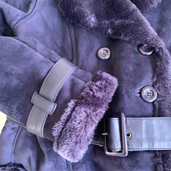 UTEX Purple Suede Faux Fur Lined Winter Coat - Picture 5 of 10
